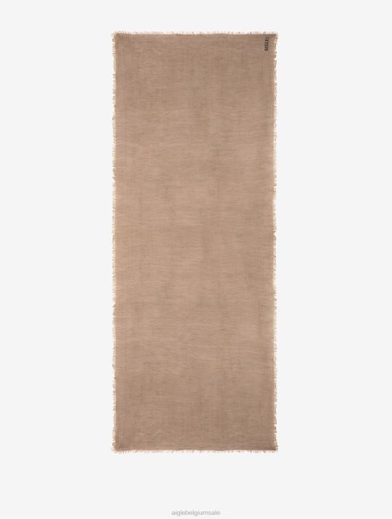 Heren accessoires cappuccino Aigle effen linnen sjaal met franje J404Z382