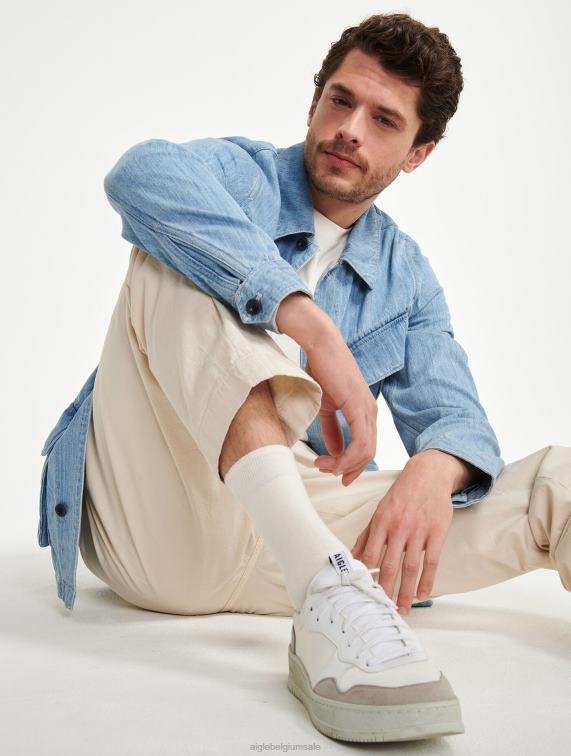 Heren kleren denim licht bleekmiddel Aigle halflang denim safari-jack J404Z204