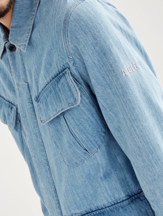 Heren kleren denim licht bleekmiddel Aigle halflang denim safari-jack J404Z204