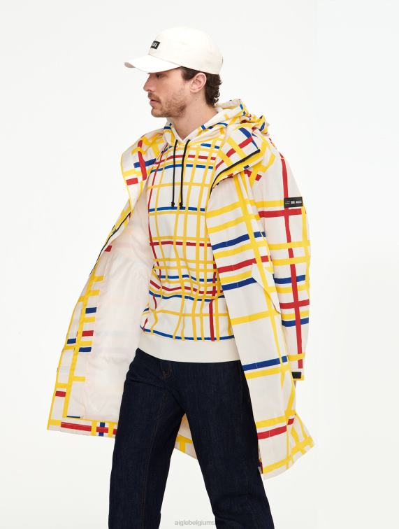 Heren kleren mondriaan Aigle x Centre Pompidou lange fishtail mtd met capuchon J404Z181