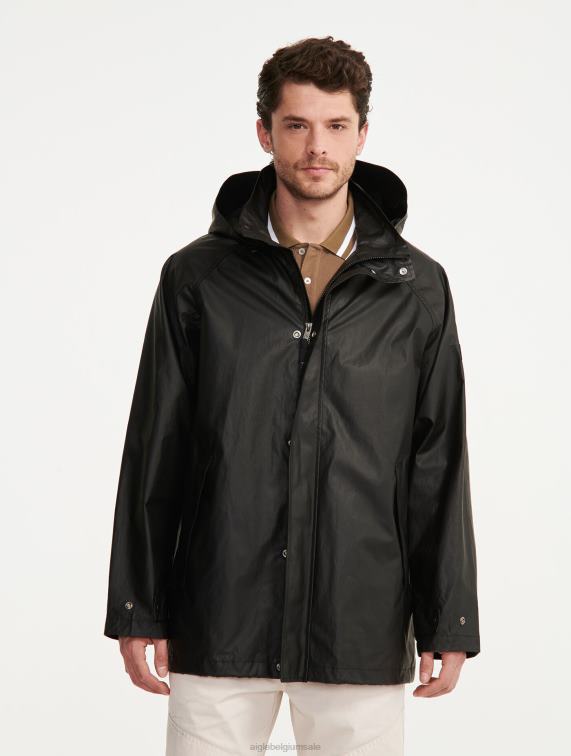 Heren kleren zwart Aigle halflang gecoat jack met capuchon J404Z213
