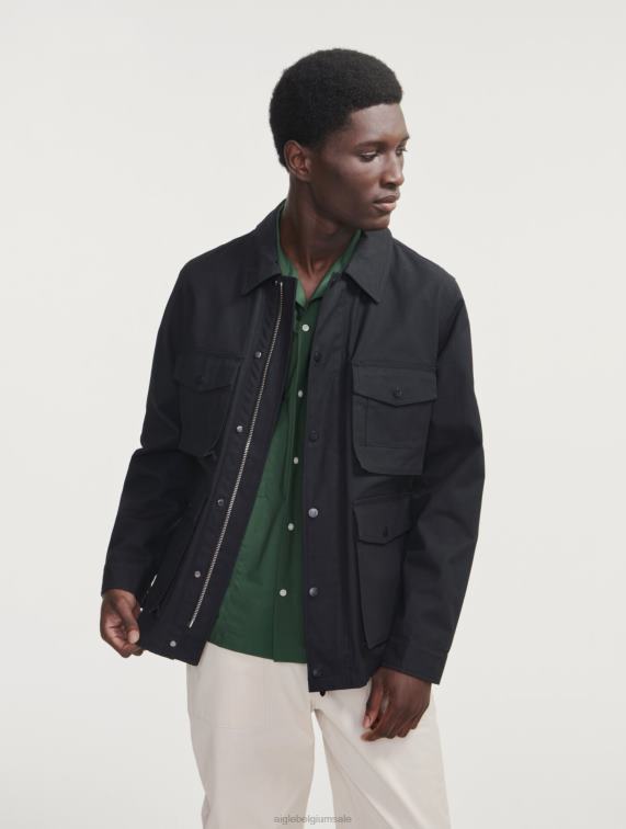 Heren kleren zwart Aigle kort gecoat safarijack J404Z185