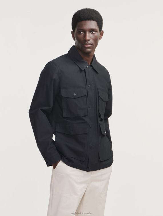 Heren kleren zwart Aigle kort gecoat safarijack J404Z185