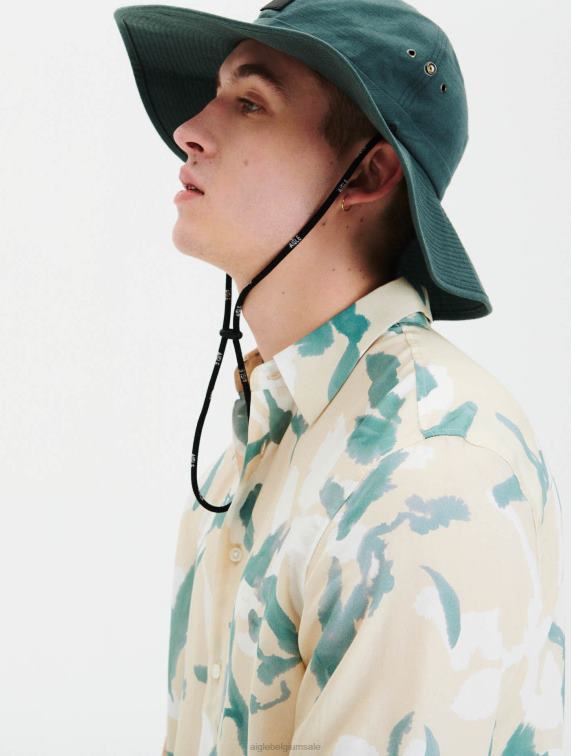 Heren kleren biscuit pr Aigle overhemd met korte mouwen en rechte snit J404Z67