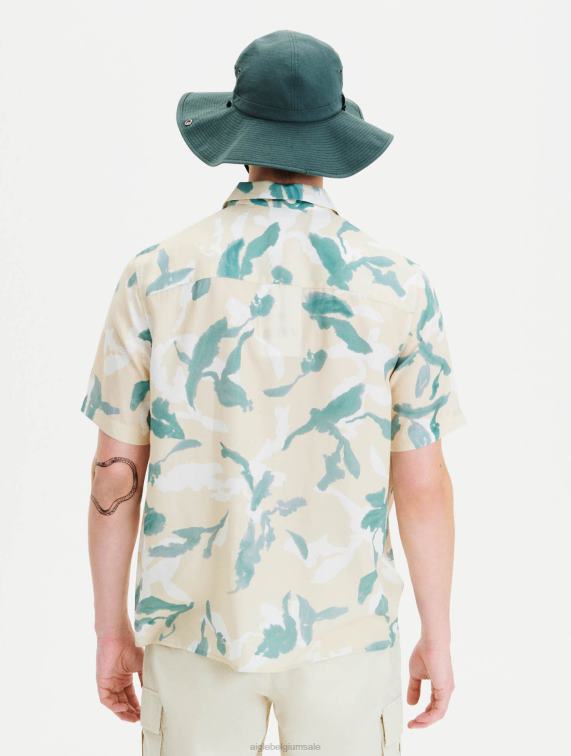 Heren kleren biscuit pr Aigle overhemd met korte mouwen en rechte snit J404Z67