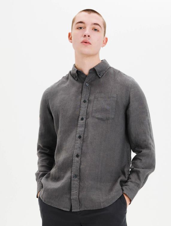 Heren kleren houtskool Aigle linnen overhemd J404Z89