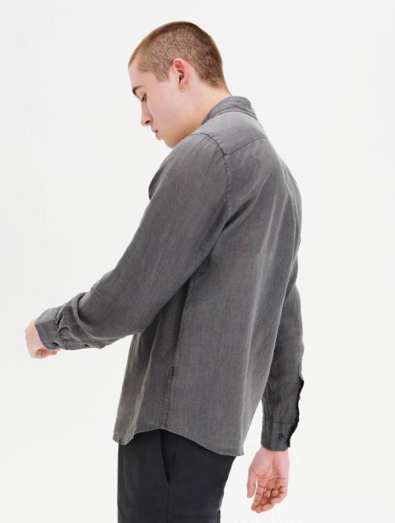 Heren kleren houtskool Aigle linnen overhemd J404Z89