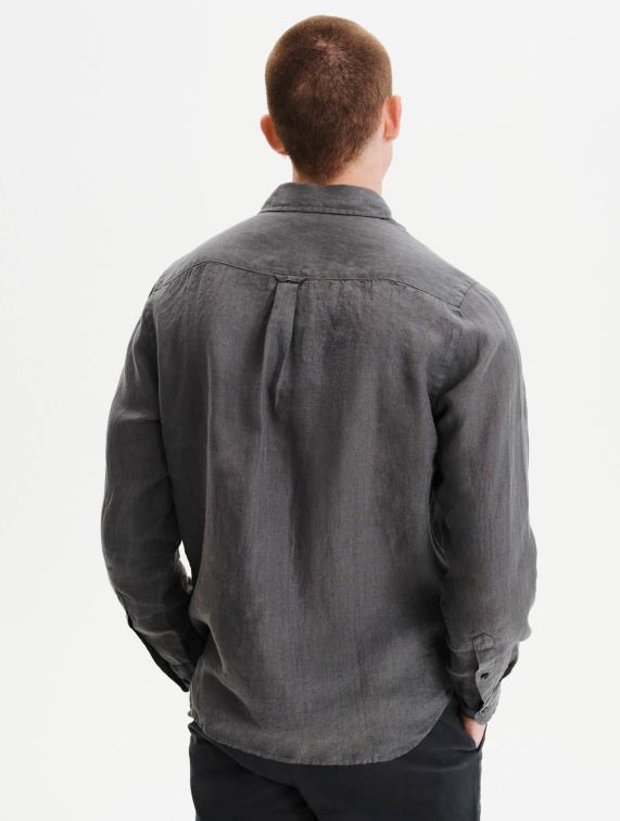 Heren kleren houtskool Aigle linnen overhemd J404Z89