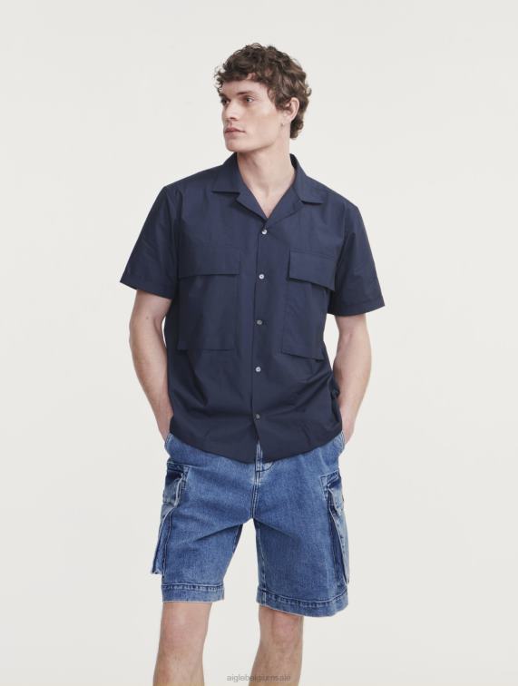 Heren kleren rijk Aigle militair overhemd met korte mouwen J404Z49