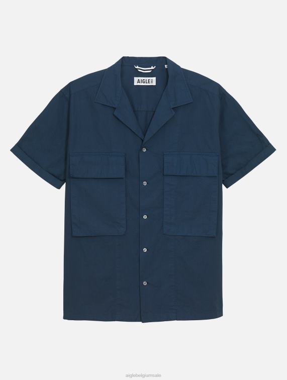 Heren kleren rijk Aigle militair overhemd met korte mouwen J404Z49