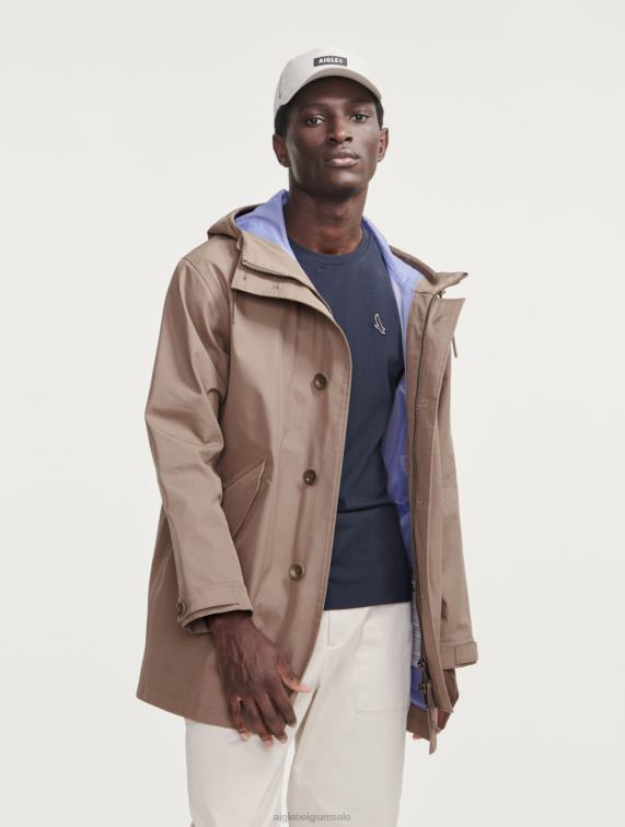 Heren kleren cappuccino Aigle middellange mtd-parka met capuchon J404Z222