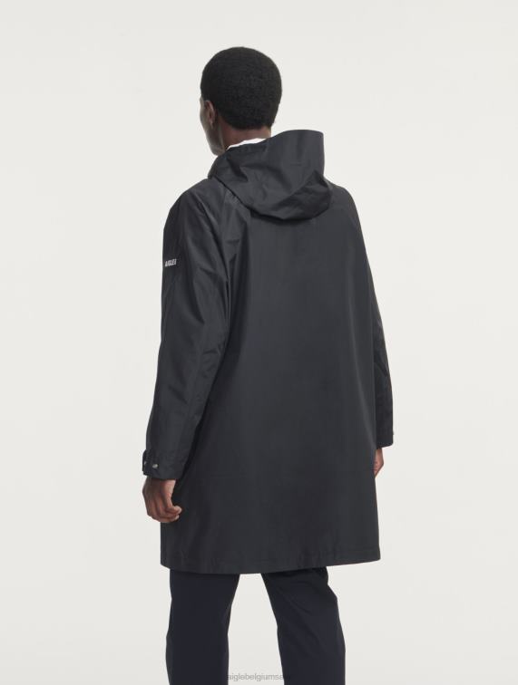 Heren kleren zwart Aigle lange gore-tex paclite parka met dubbele capuchon J404Z158