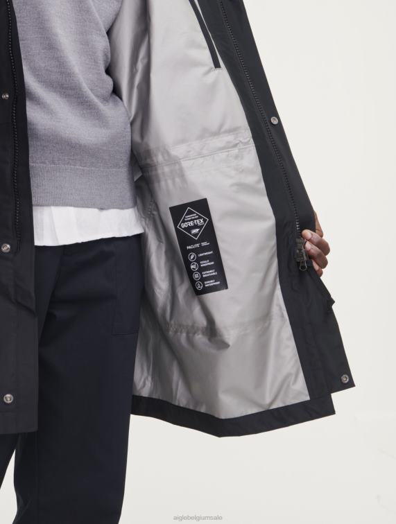 Heren kleren zwart Aigle lange gore-tex paclite parka met dubbele capuchon J404Z158
