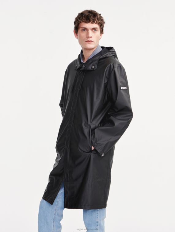 Heren kleren zwart Aigle lange waterdichte parka met capuchon J404Z199
