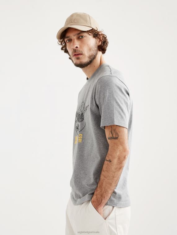 Heren kleren grijs gemêleerd Aigle T-shirt met ronde hals en print J404Z54