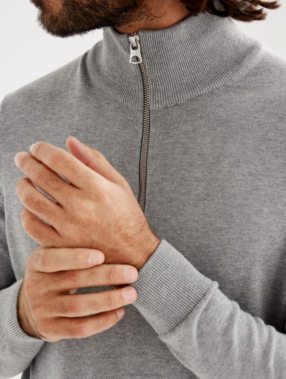 Heren kleren grijs gemêleerd Aigle Fijngebreide trui met halve rits en hoge hals J404Z106