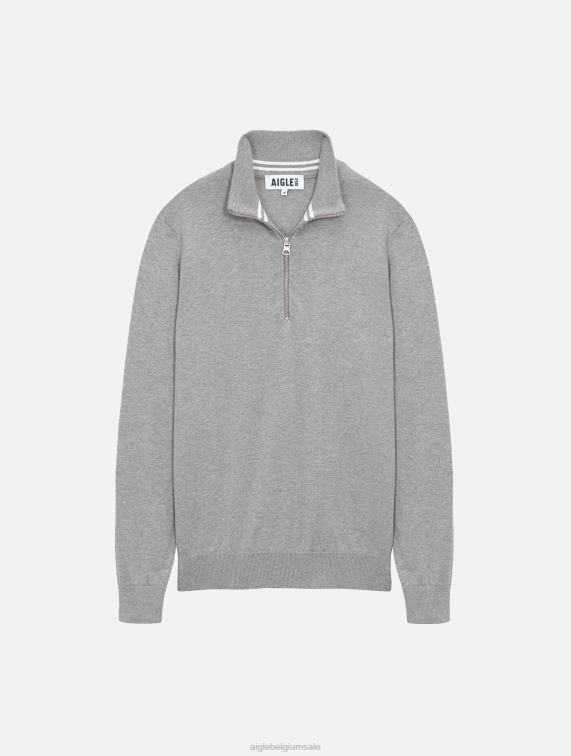 Heren kleren grijs gemêleerd Aigle Fijngebreide trui met halve rits en hoge hals J404Z106