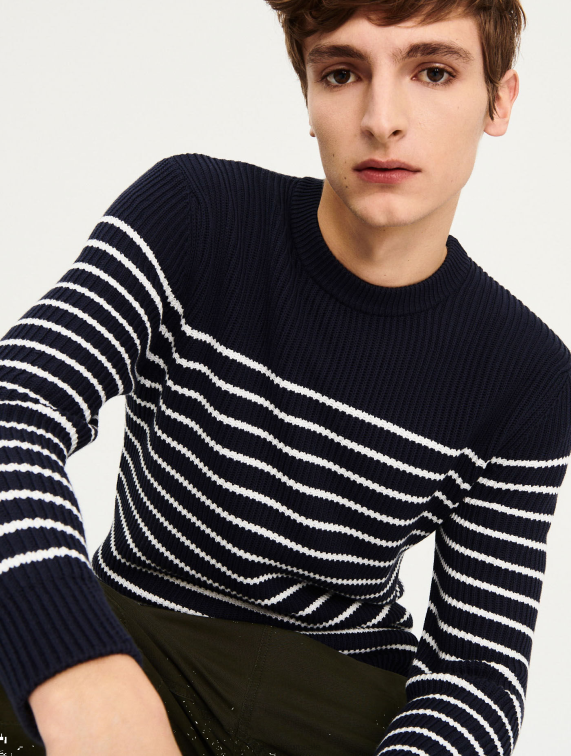 Heren kleren imperium st Aigle Gestreepte trui in biologische katoenen marinestijl J404Z148