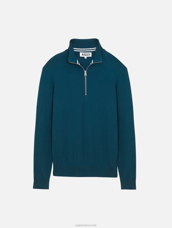 Heren kleren stormblauw Aigle Fijngebreide trui met halve rits en hoge hals J404Z29