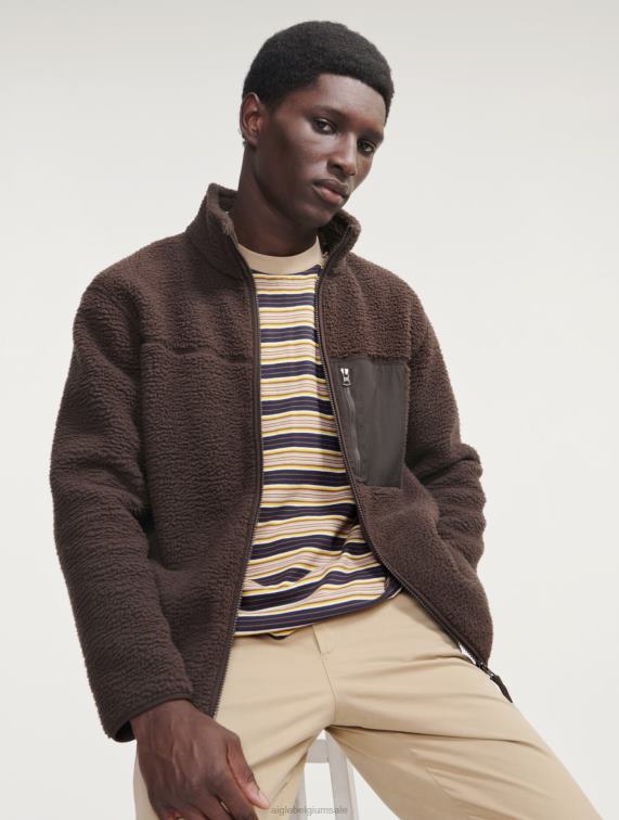 Heren kleren cacao Aigle sherpa-fleece met rits J404Z6