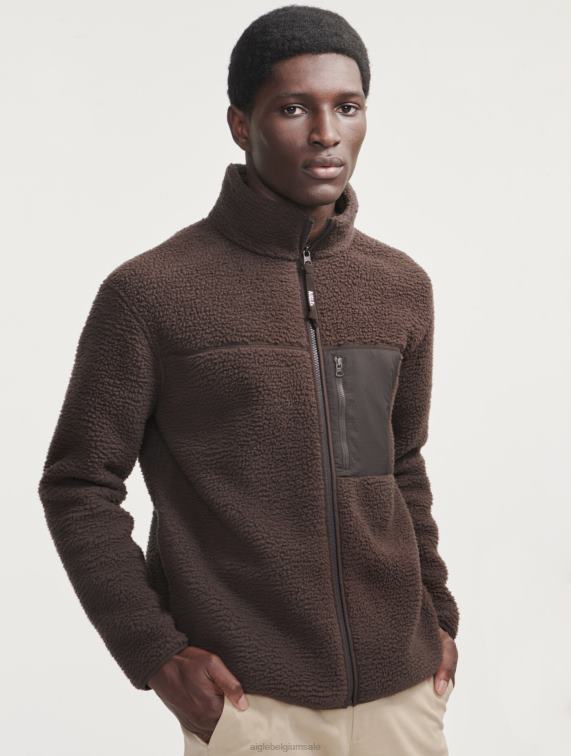 Heren kleren cacao Aigle sherpa-fleece met rits J404Z6