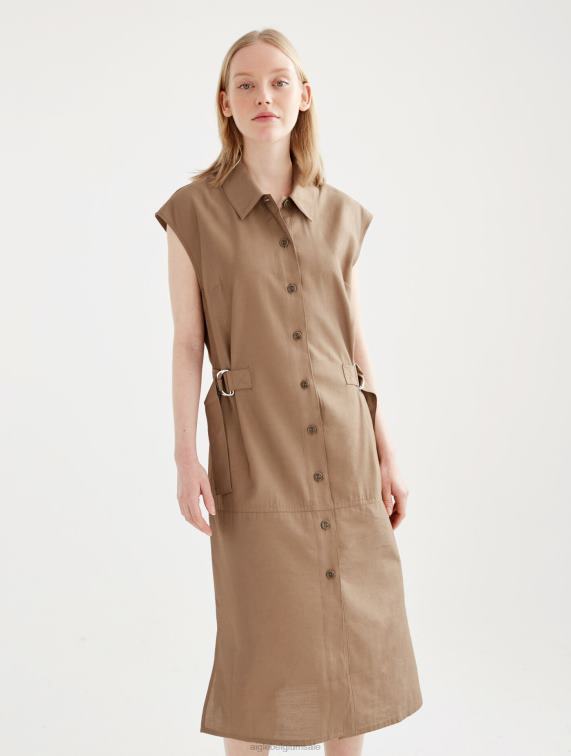 vrouwen kleren cappuccino Aigle aansluitende midi-jurk met knopen J404Z535