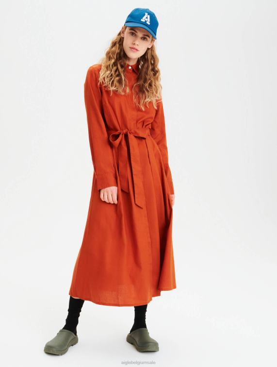 vrouwen kleren goudbruine Aigle Maxi-jurk met gebogen taille J404Z690