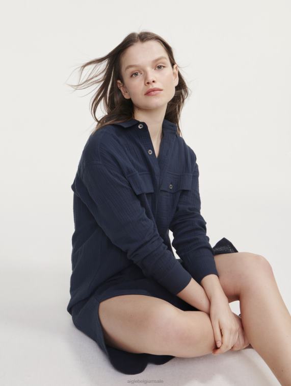 vrouwen kleren rijk Aigle overhemdjurk van katoengaas J404Z445
