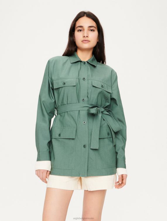 vrouwen kleren vert gris Aigle Overshirt van katoen en tencel J404Z620