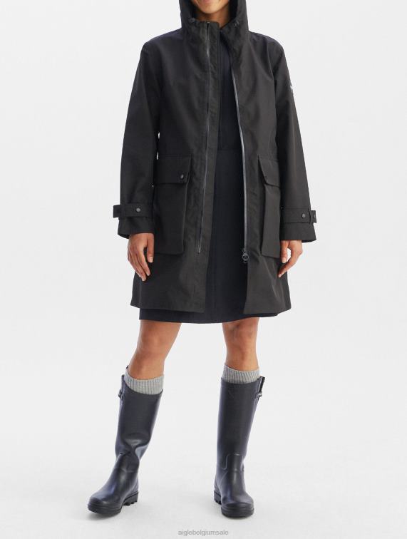 vrouwen kleren zwart Aigle lange goretex parka J404Z427