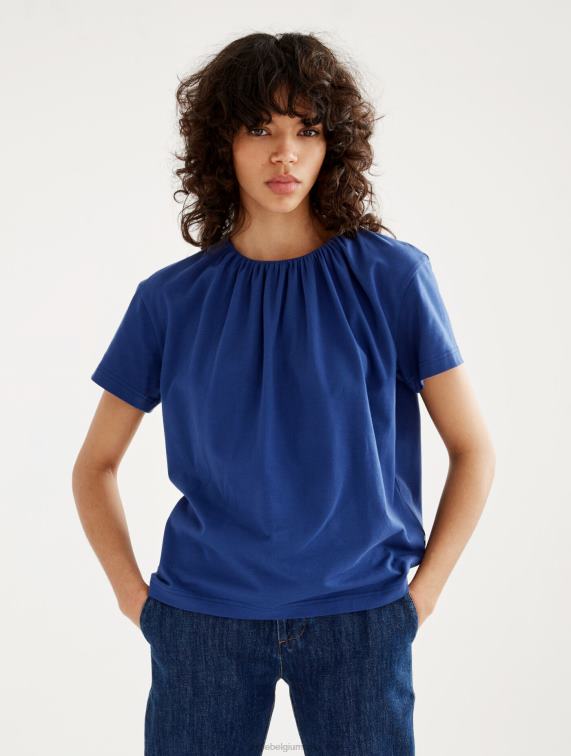 vrouwen kleren encreblauw Aigle T-shirt met korte mouwen en geplooide halslijn J404Z573