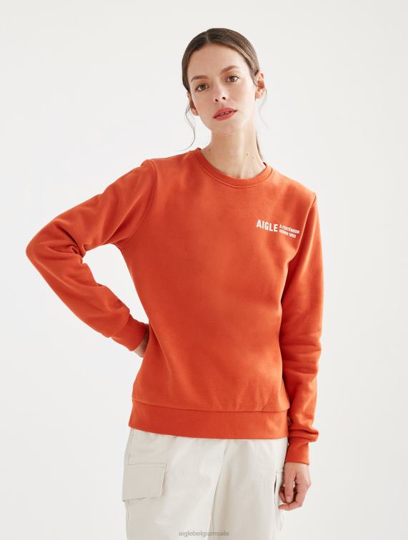 vrouwen kleren goji Aigle Sweatshirt met ronde hals, geborsteld en print op de borst J404Z539