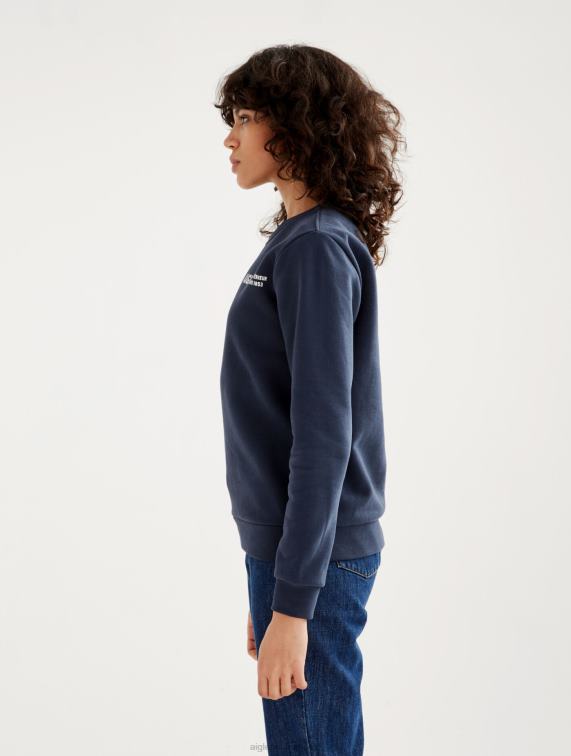 vrouwen kleren rijk Aigle Sweatshirt met ronde hals, geborsteld en print op de borst J404Z545