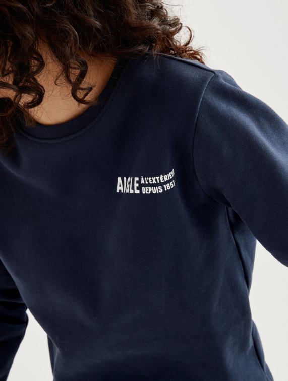 vrouwen kleren rijk Aigle Sweatshirt met ronde hals, geborsteld en print op de borst J404Z545