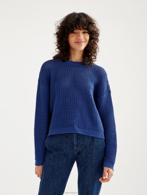 vrouwen kleren encreblauw Aigle decoratieve gebreide trui met lange mouwen J404Z541