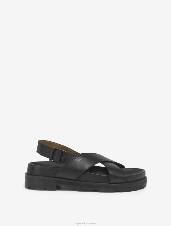 vrouwen schoenen zwart Aigle elegante lederen sandaal J404Z623