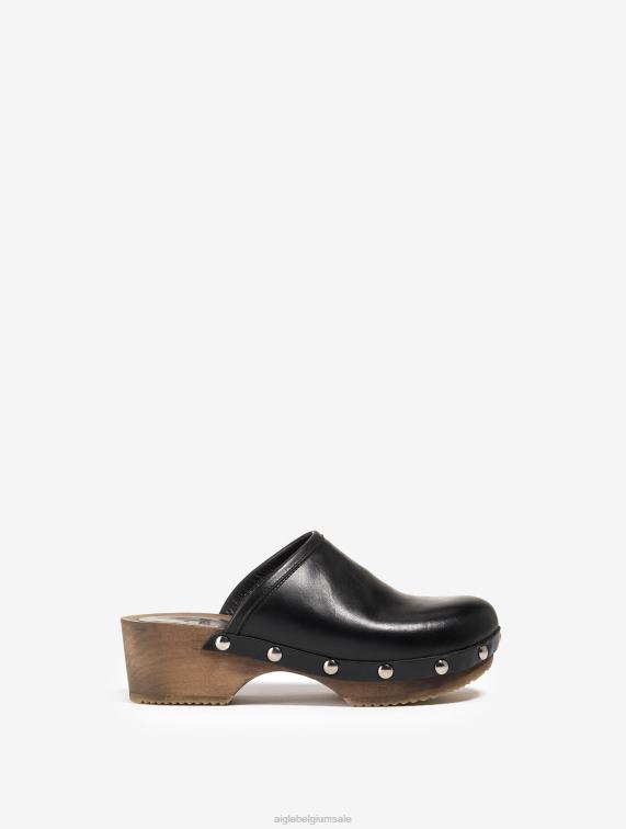 vrouwen schoenen zwart Aigle leren en houten klomp J404Z631